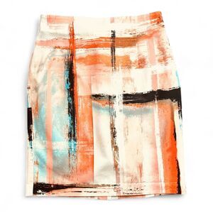 Worthington Pencil Skirt Abstract Print Multicolor Chic Artsy Sz 12